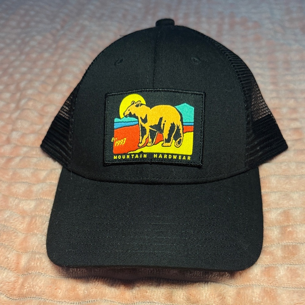 Mountain Hardwear Trucker Hat | Black Mesh Snapback | Retro Bear Patch | OS